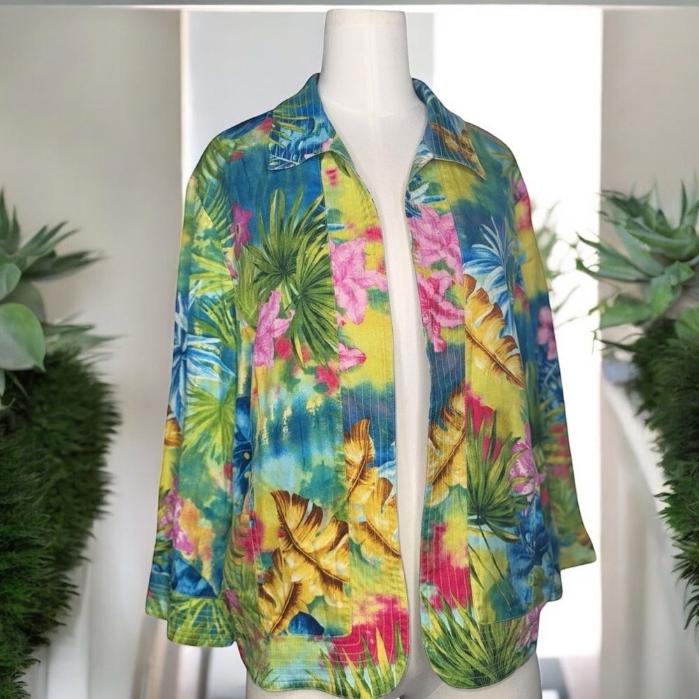 Nancy Bolen City Girl Silk Tropical Blazer Jacket Size L Lined